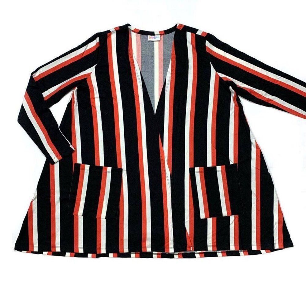 NEW XL LuLaRoe Caroline Long Sleeve Swing Cardigan Sweater Black Orange Striped
